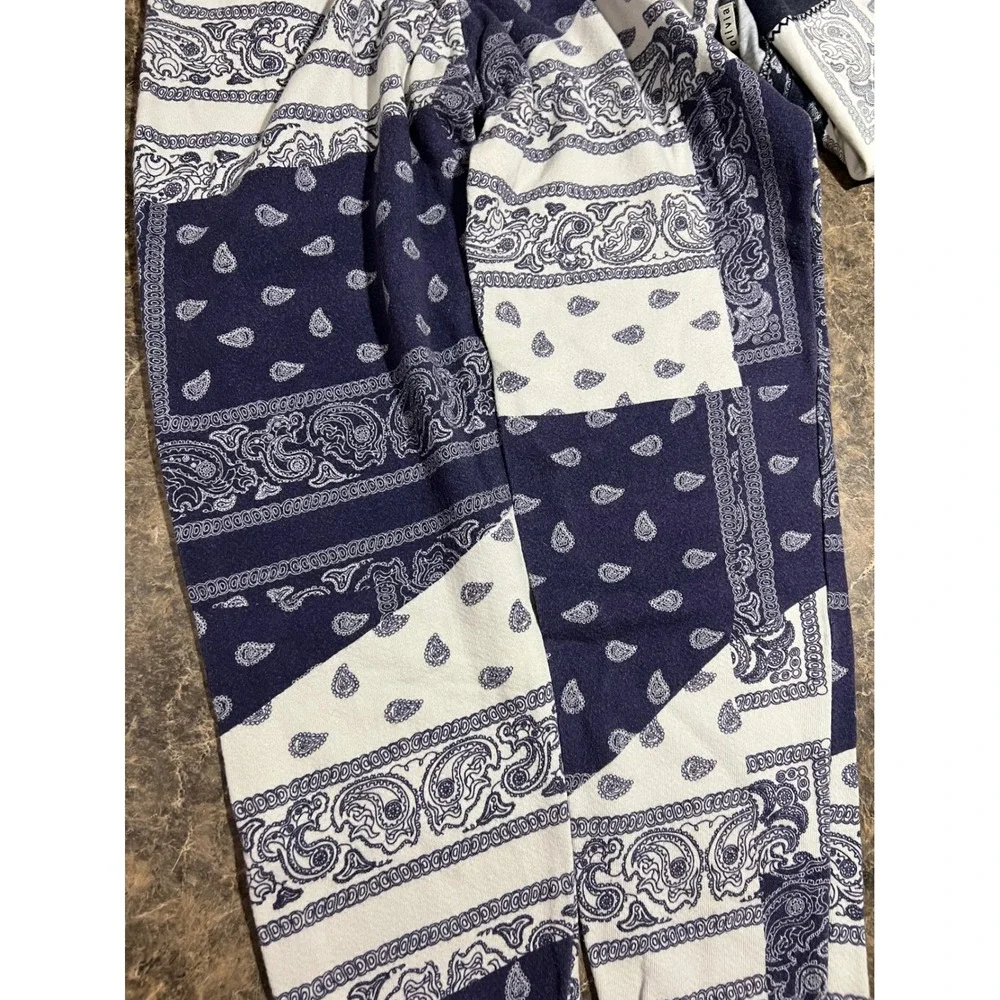 Alice + Olivia Navy White Bandana Elina Paisley Patchwork Pajama Set Boho XS